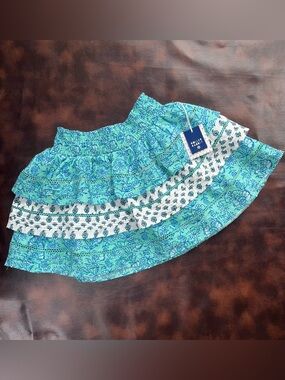 Roller Rabbit X Target NWT Women’s Mini Skirt Tiered Aqua Blue Floral Boho Small